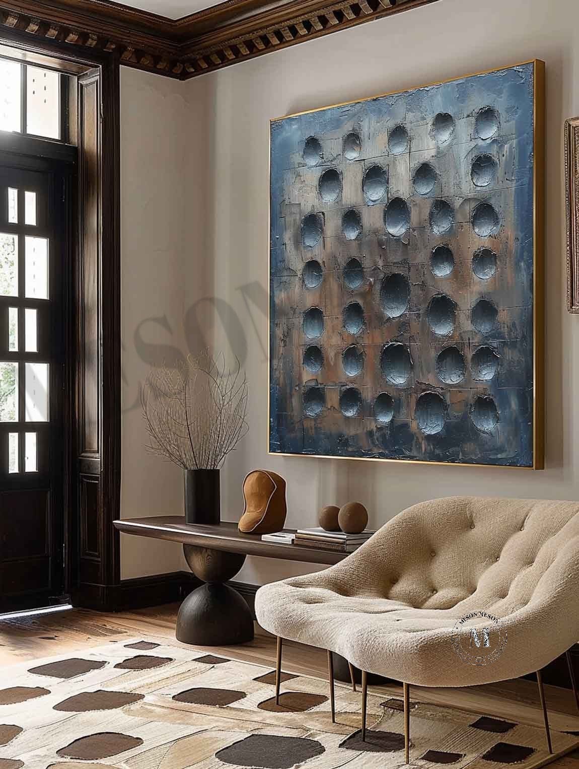 Lunar Grid: Industrial Wabi Sabi Textured Wall Art with 3D Recessed Craters