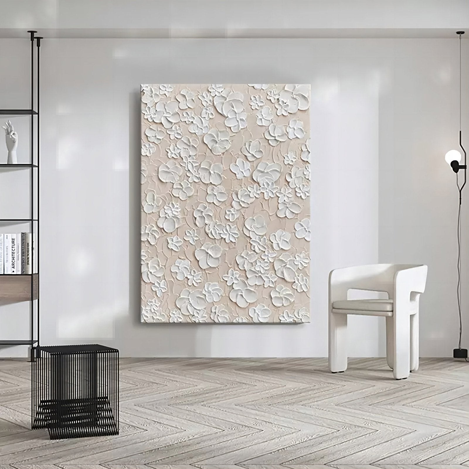 Ivory Meadow: A Serene Textured Floral Wall Art in Neutral Tones