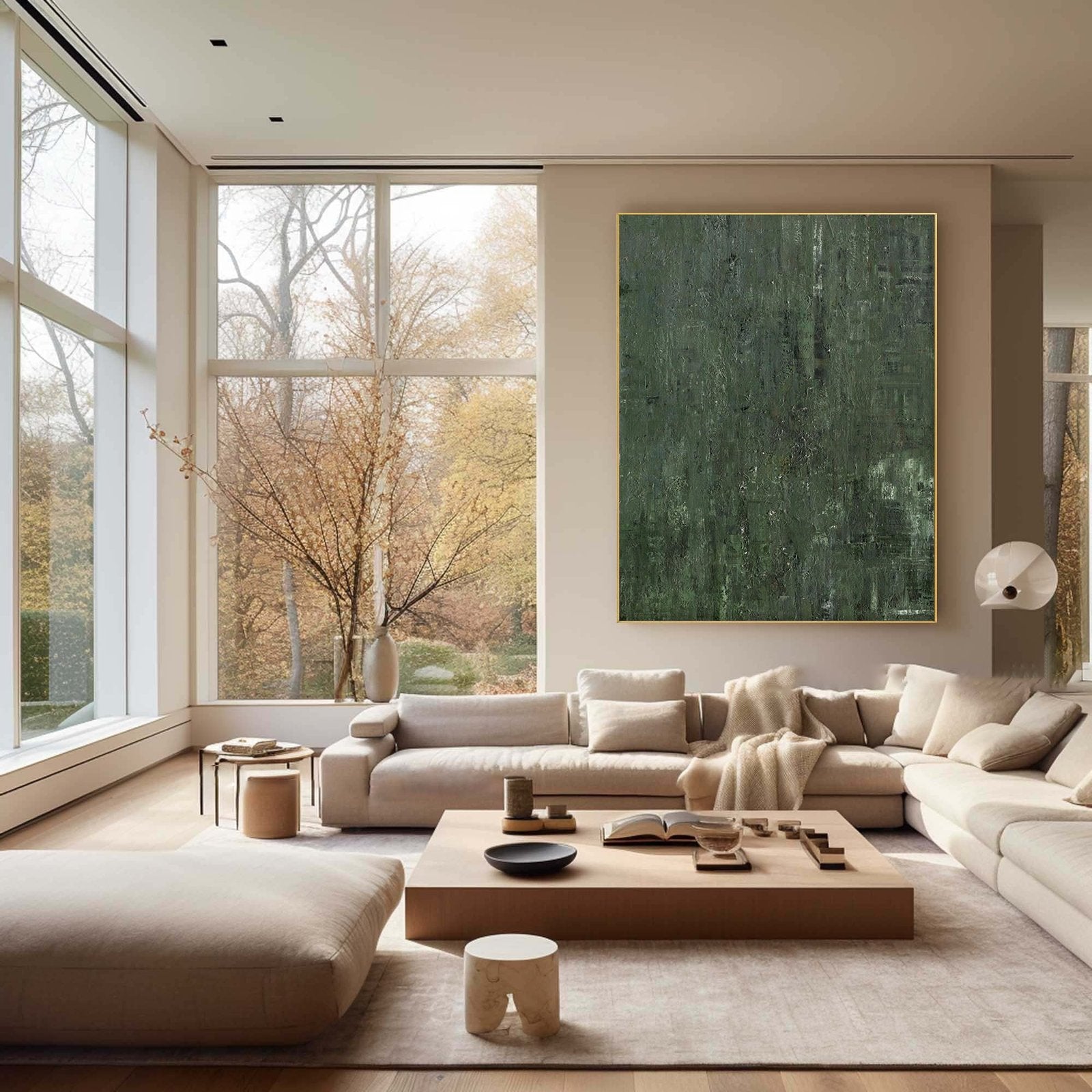 Veridian Depths: A Large Minimalist Green Abstract Wall Art for Earthy Interiors