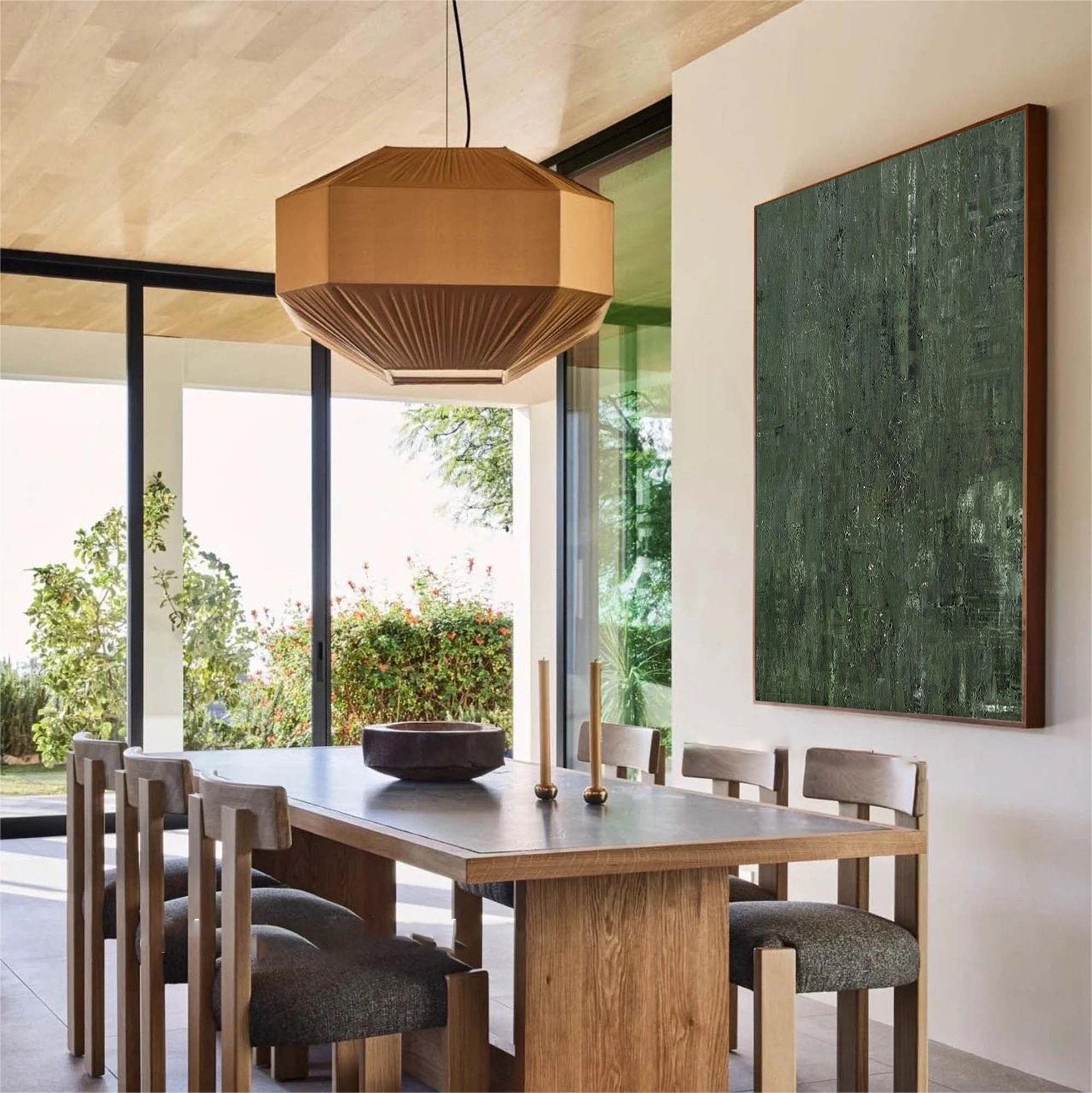 Veridian Depths: A Large Minimalist Green Abstract Wall Art for Earthy Interiors