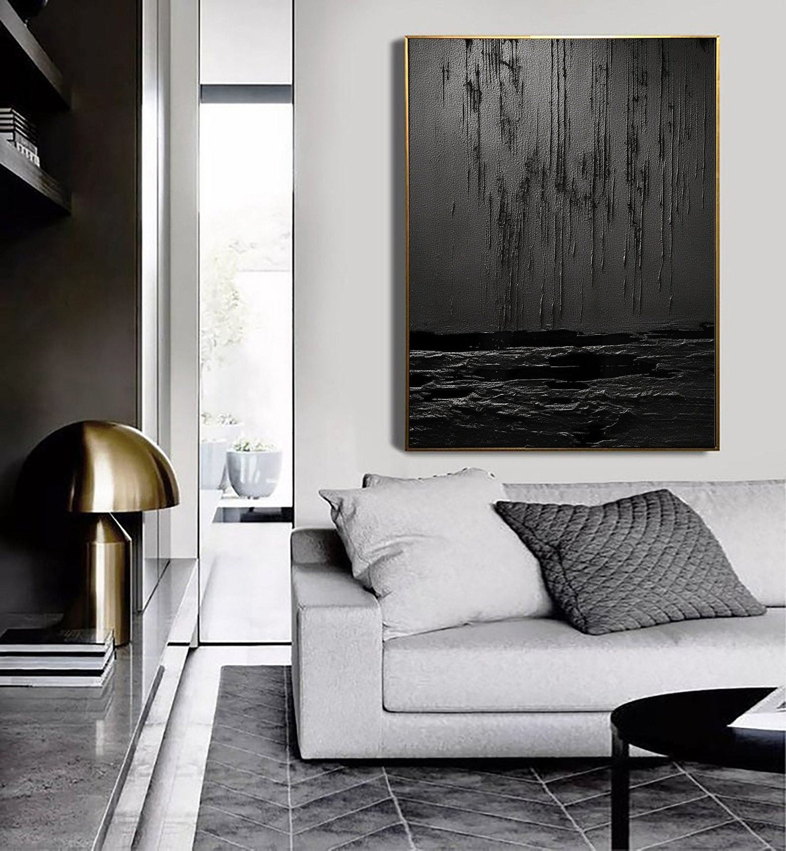 Nocturne Terrain: A Bold Textured Black Abstract Wall Art for Modern Interiors