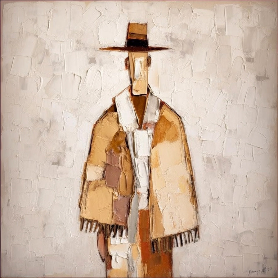 Neutral Textured Figure Wall Art, Beige Brown Abstract Canvas for Living Room