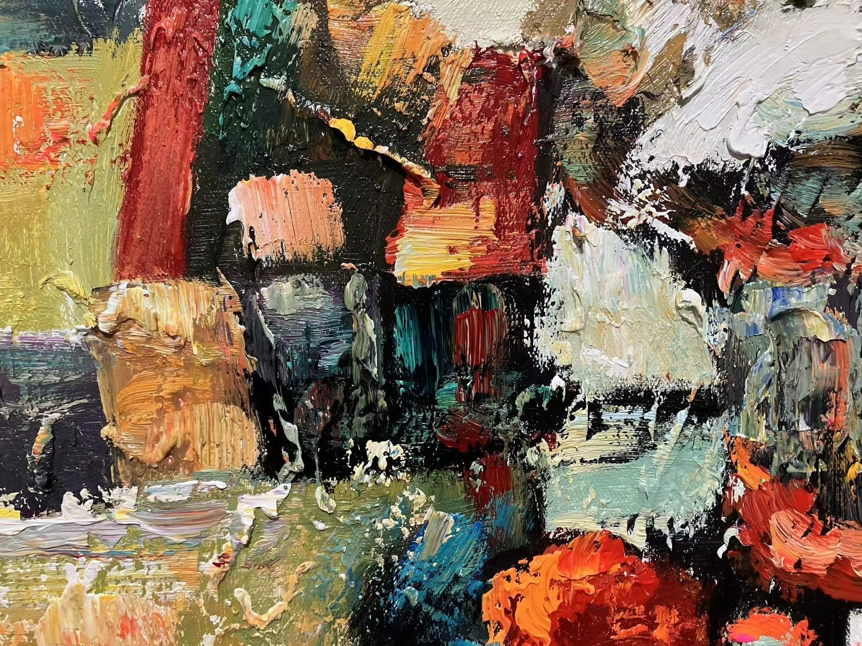 Urban Reflections: A Vibrant Abstract Cityscape Art for Dining Room