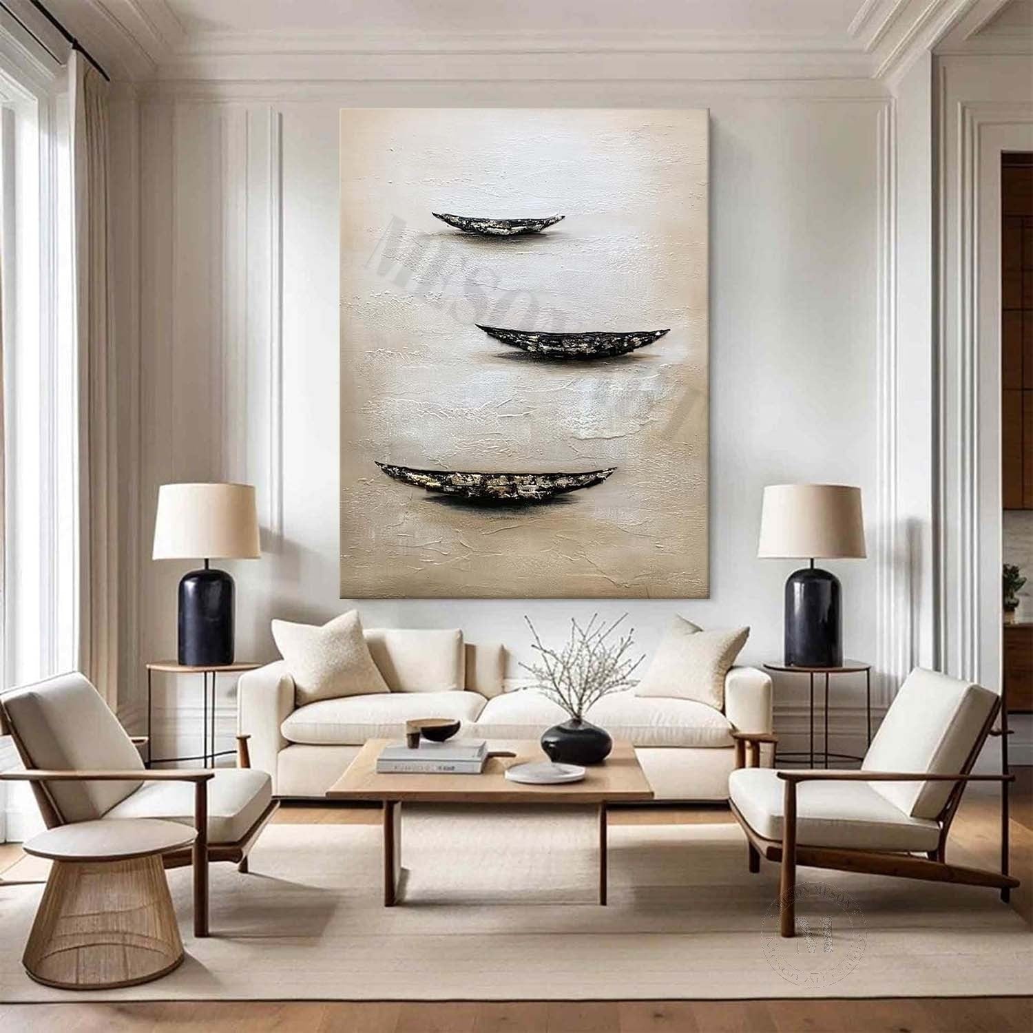 Silent Fleet: A Textured Coastal Abstract Wall Art for Your Hallway