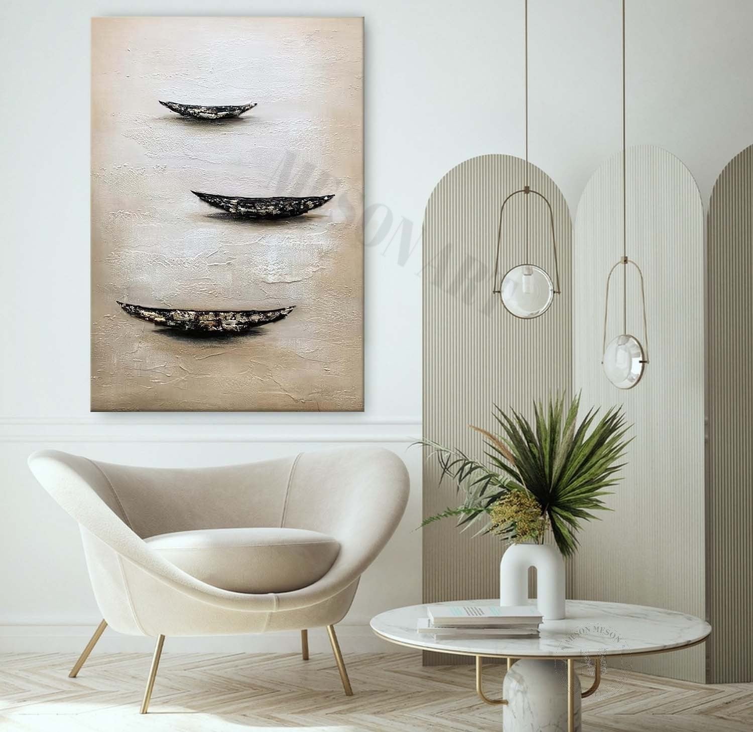 Silent Fleet: A Textured Coastal Abstract Wall Art for Your Hallway