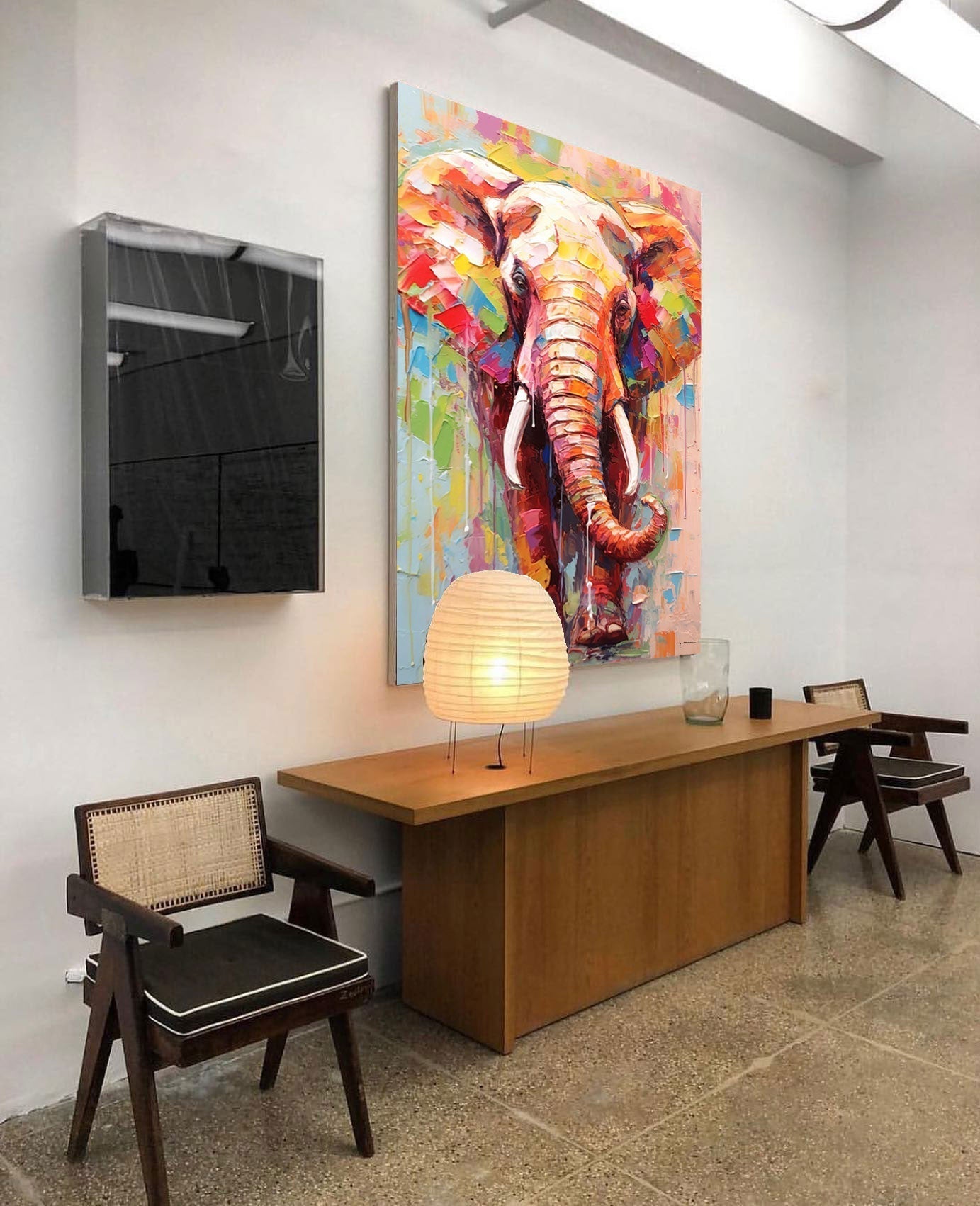 Chromatic Spirit: Vibrant Elephant Wall Art for Living Room Decor