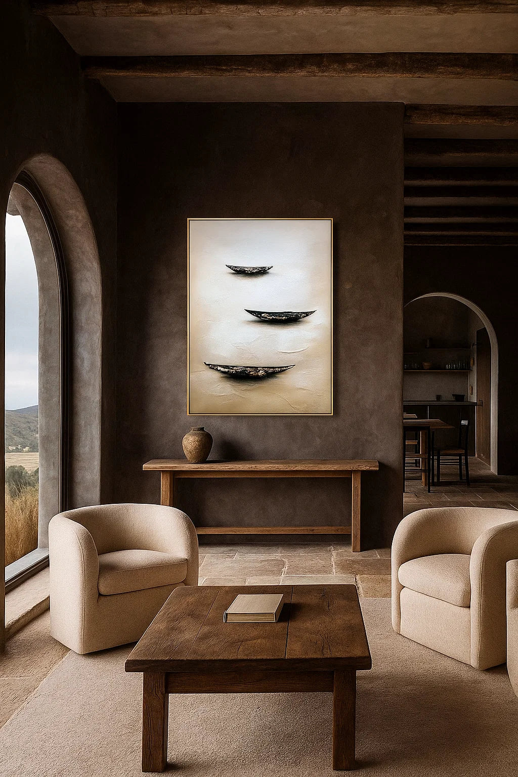 Silent Fleet: A Textured Coastal Abstract Wall Art for Your Hallway