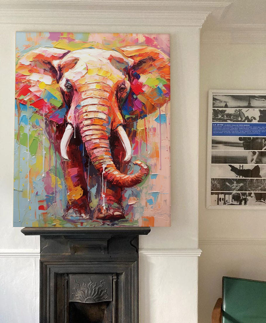 Chromatic Spirit: Vibrant Elephant Wall Art for Living Room Decor