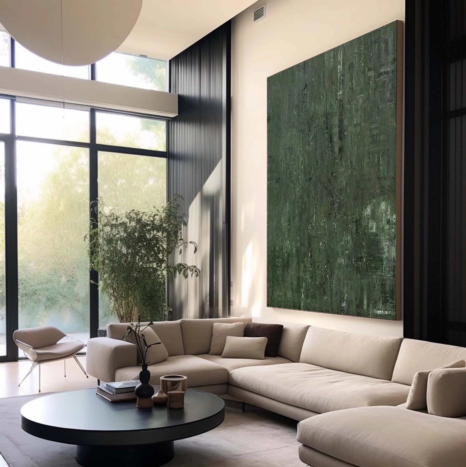 Verdant Depths: A Large Green Abstract Painting for Living Room Decor