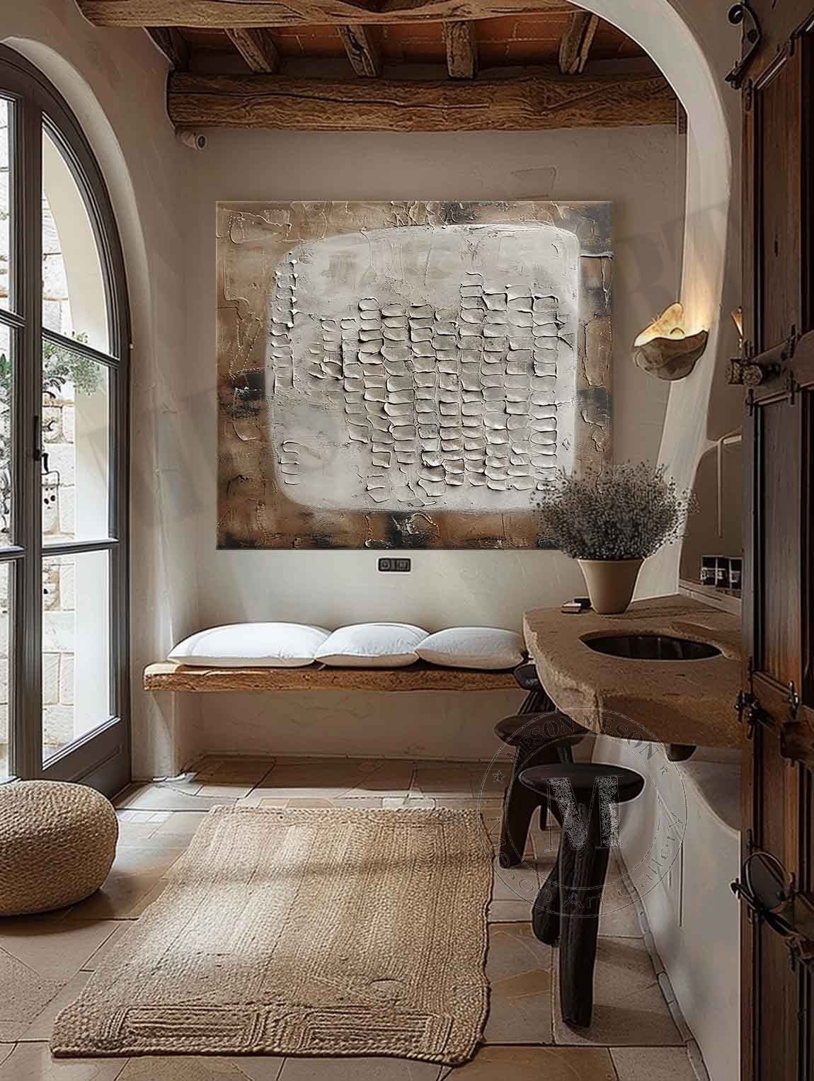 Urban Grid: A Textured Plaster Wall Art for Modern Office Decor