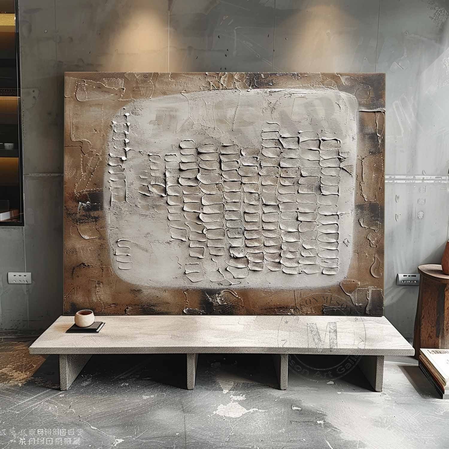 Earthen Codex: Large Wabi Sabi Textured Painting for a Minimalist, Neutral Wall