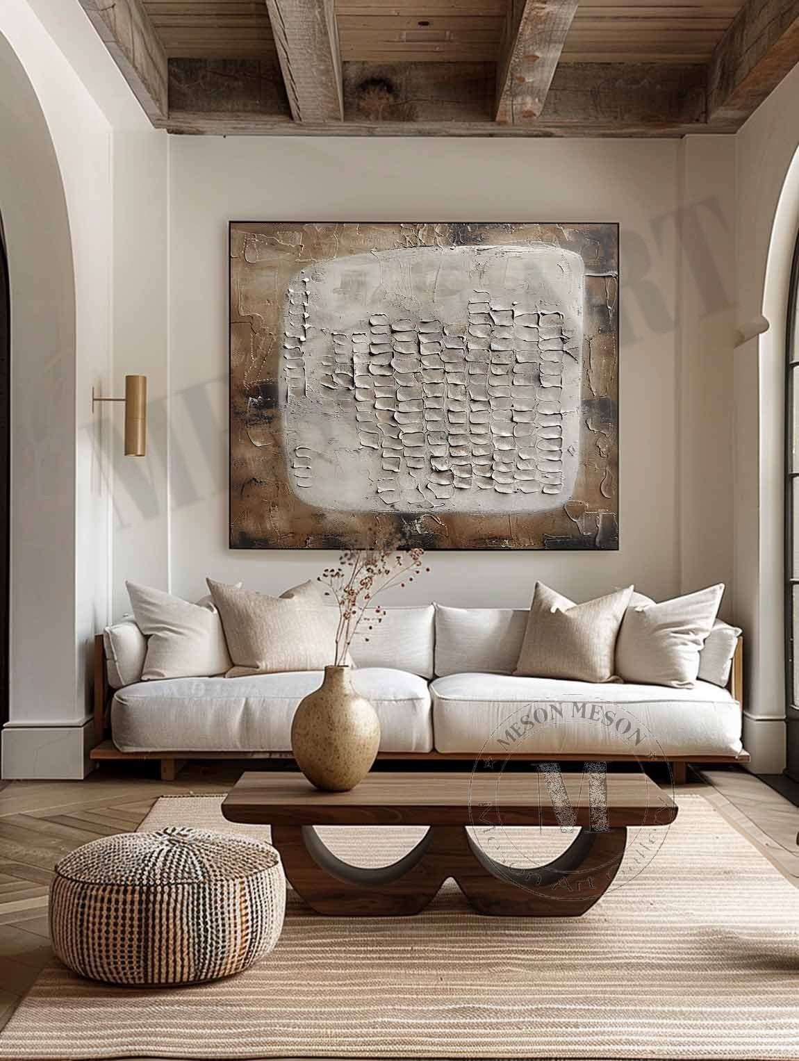 Earthen Codex: Large Wabi Sabi Textured Painting for a Minimalist, Neutral Wall