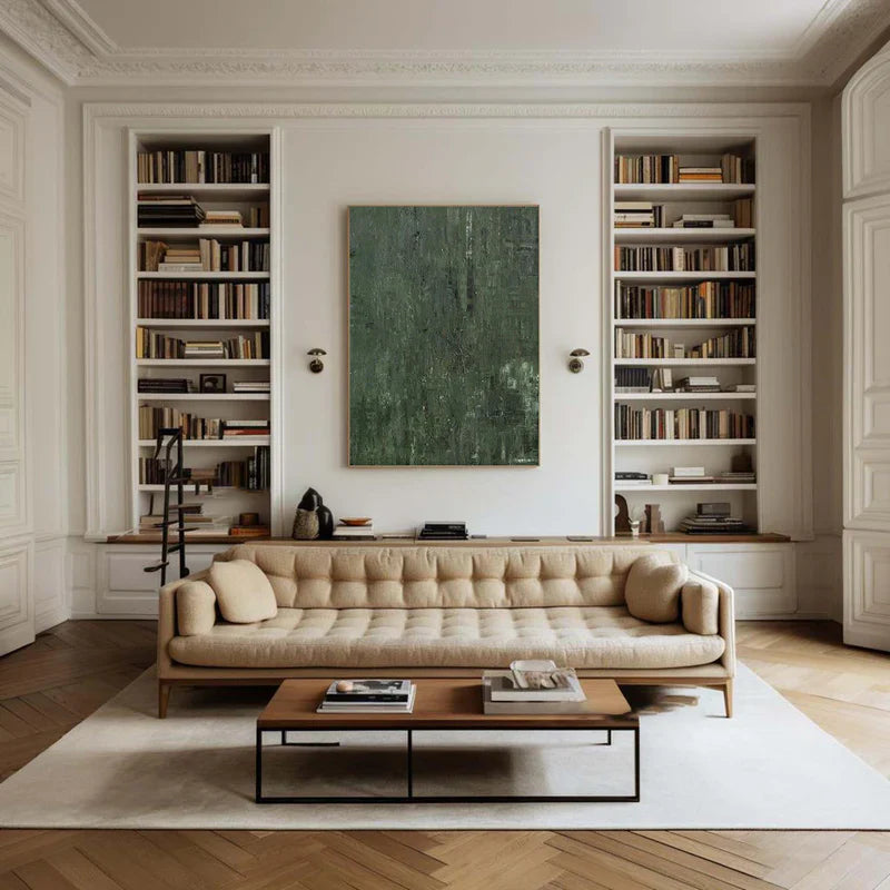 Verdant Depths: A Large Green Abstract Painting for Living Room Decor