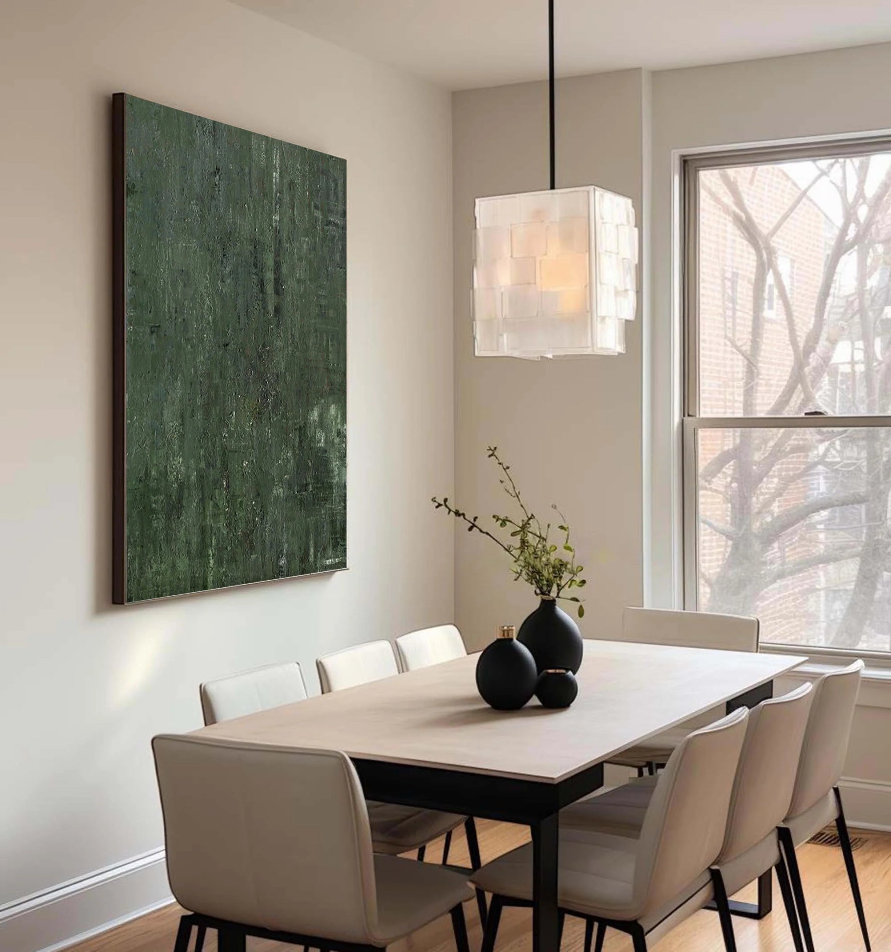Verdant Depths: A Large Green Abstract Painting for Living Room Decor