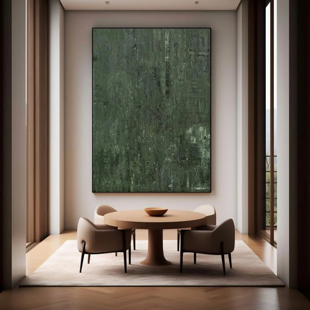 Verdant Depths: A Large Green Abstract Painting for Living Room Decor