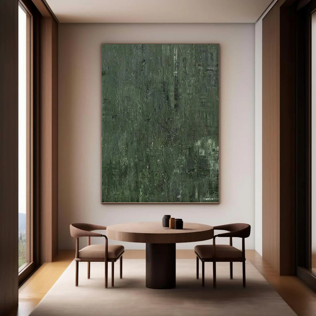 Verdant Depths: A Large Green Abstract Painting for Living Room Decor
