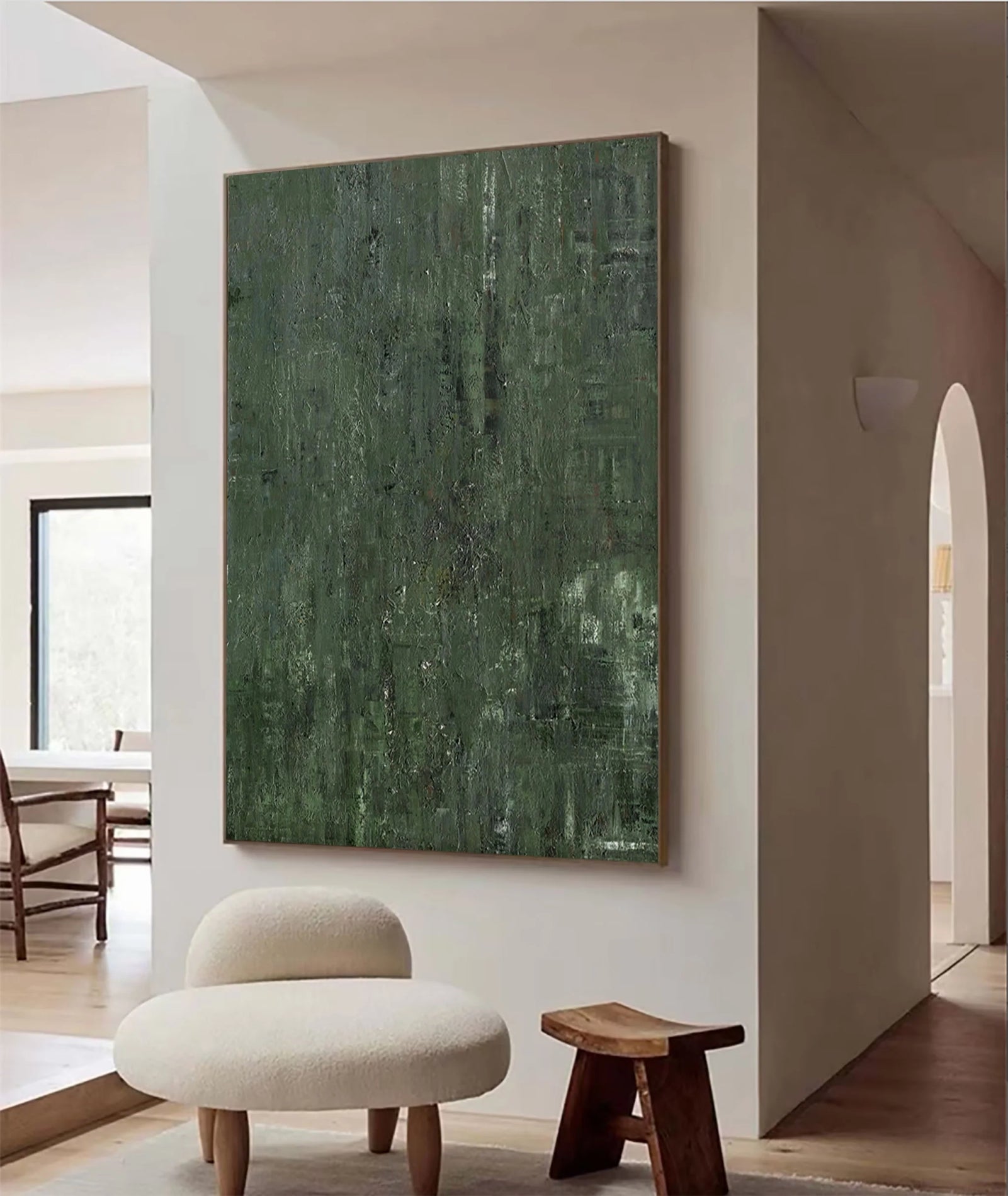 Verdant Depths: A Large Green Abstract Painting for Living Room Decor