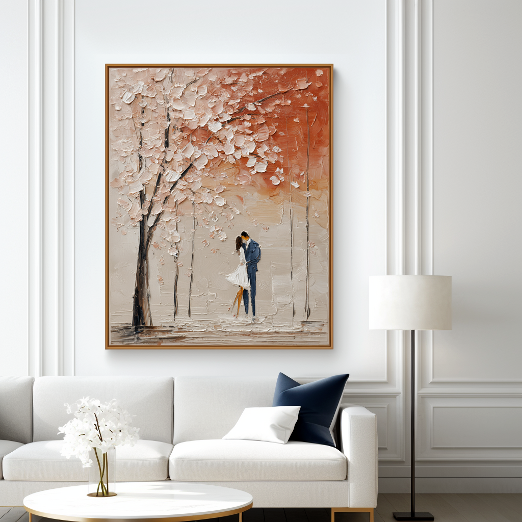 Autumn Embrace: A Textured Romantic Wall Art for Bedroom Decor