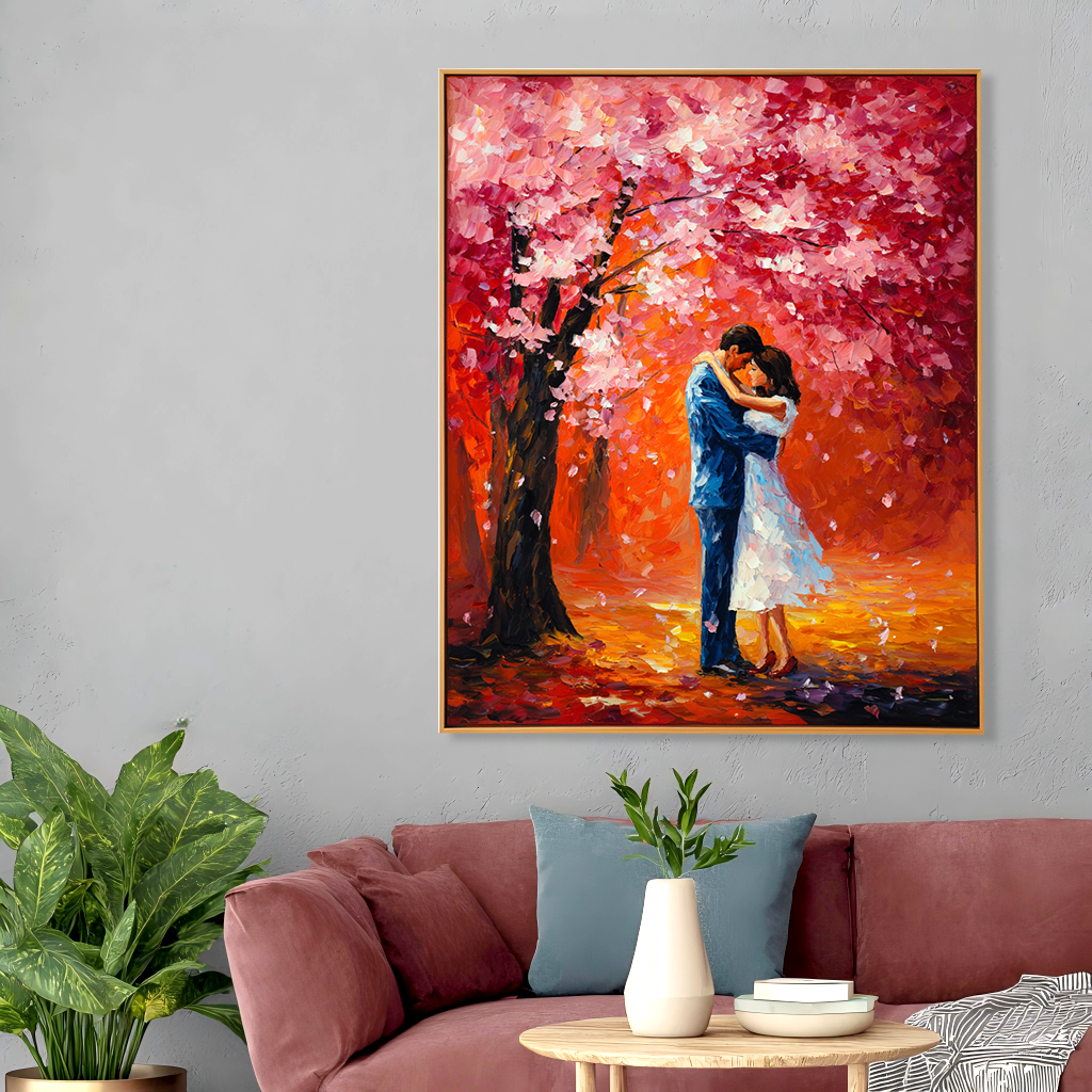 Autumn Romance: A Textured Romantic Wall Art for Bedroom Decor