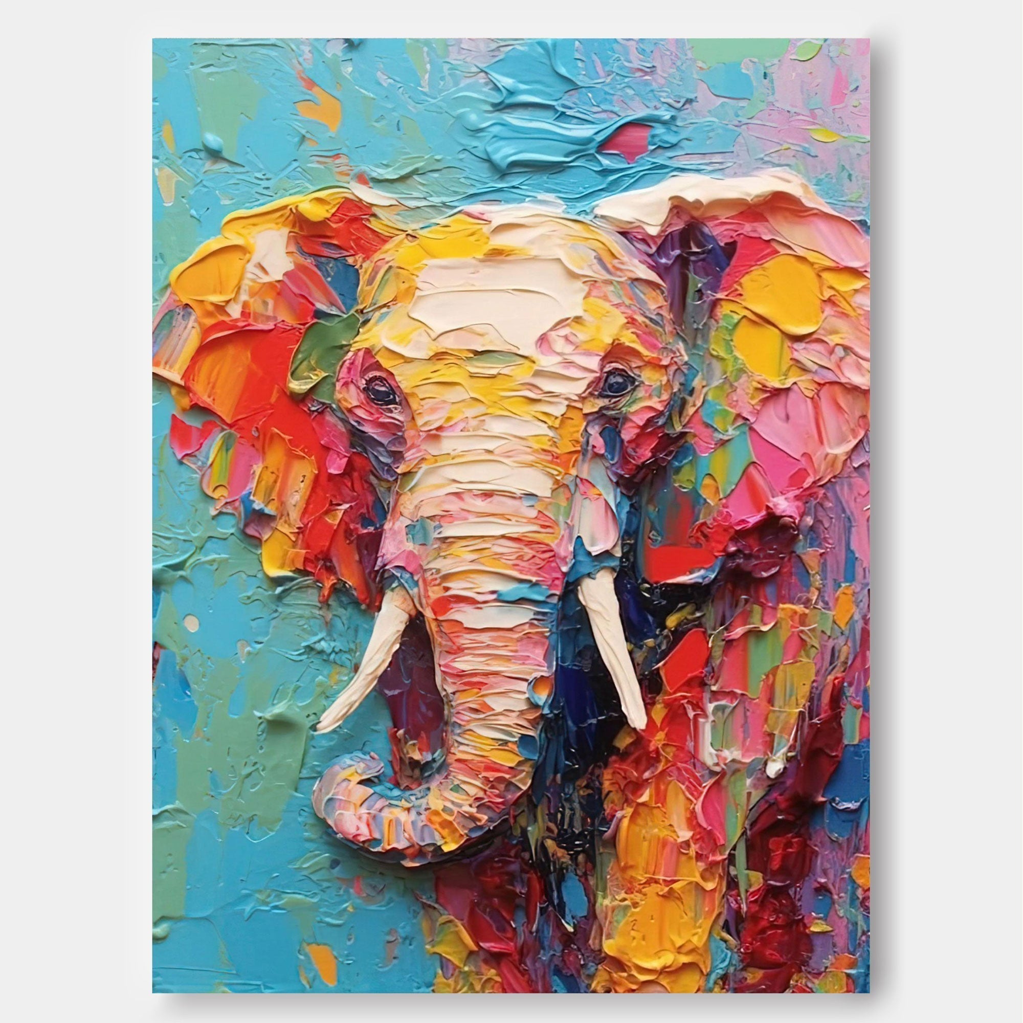 Chromatic Majesty: A Colorful Elephant Wall Art for Kids Room Decor