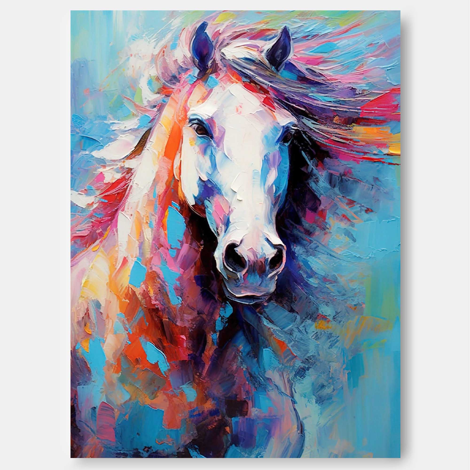 Chromatic Gallop: A Textured Horse Wall Art for Living Room Decor