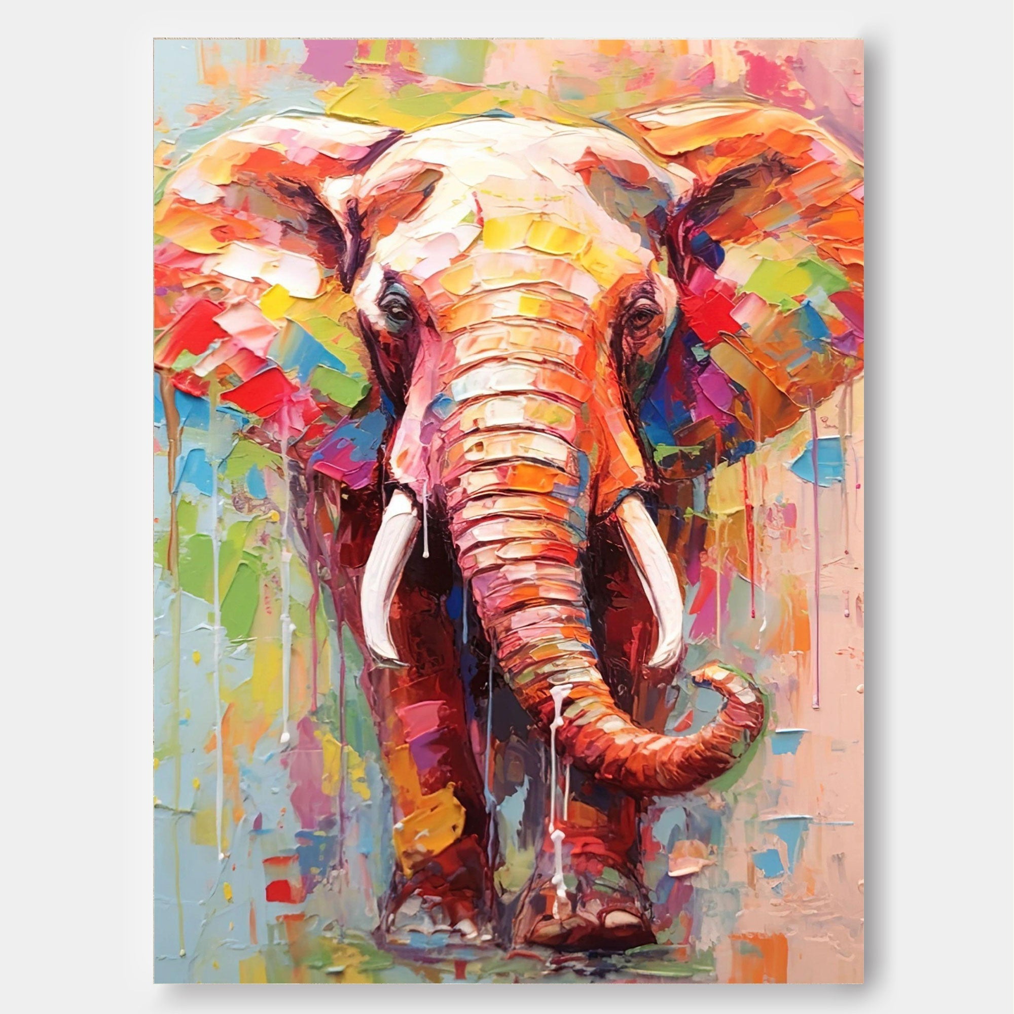 Chromatic Spirit: Vibrant Elephant Wall Art for Living Room Decor