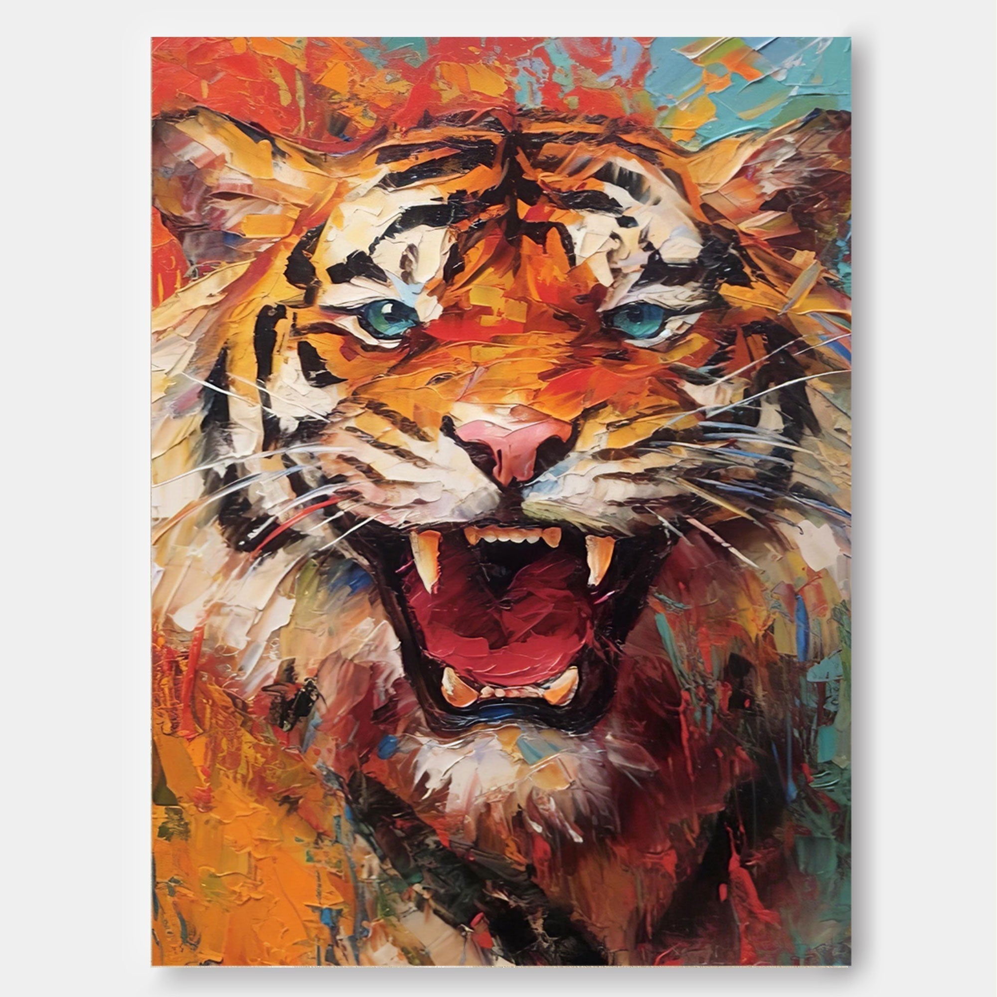 Primal Roar: A Textured Tiger Wall Art for Modern Office Decor