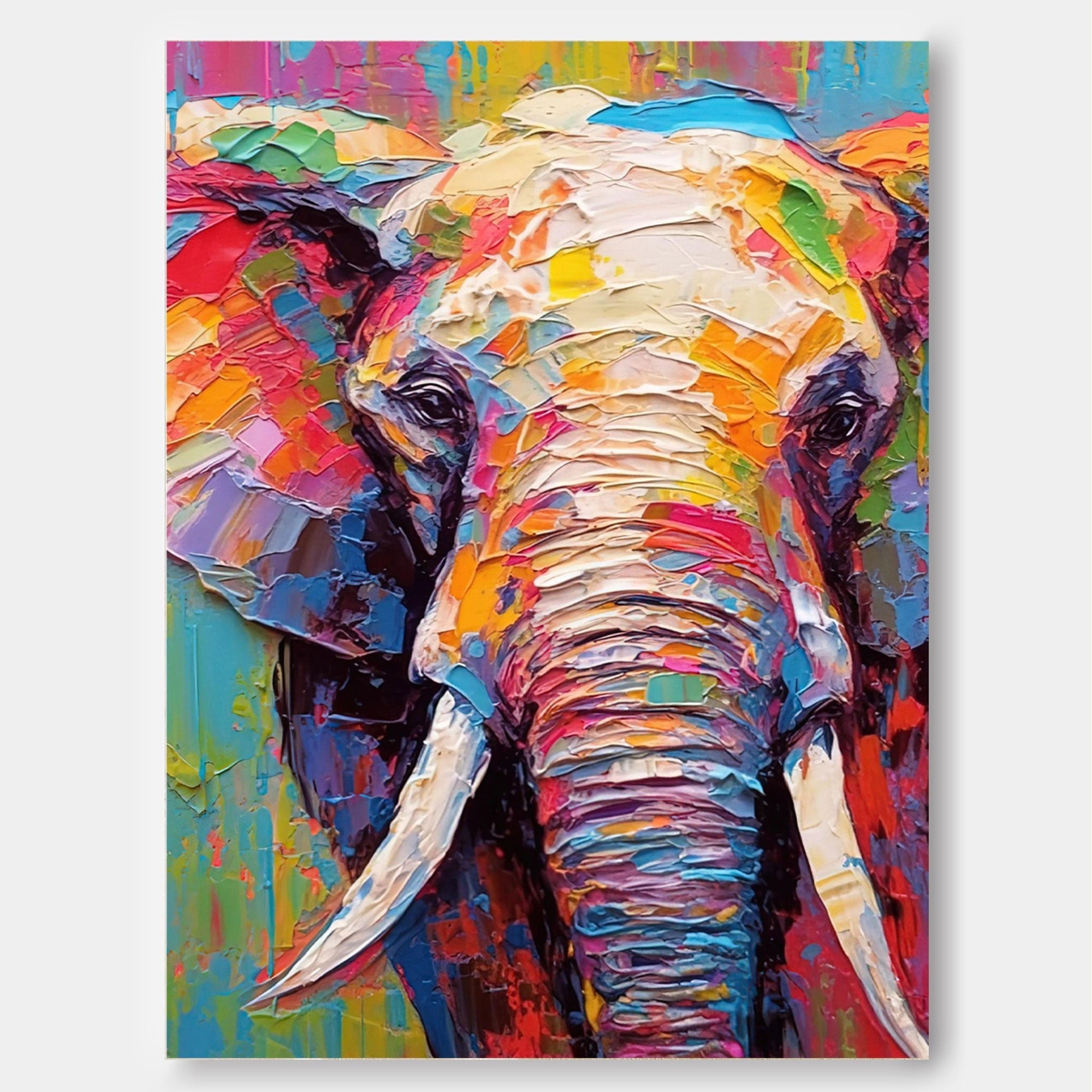 Chromatic Majesty: A Colorful Elephant Wall Art for Kids Room Decor