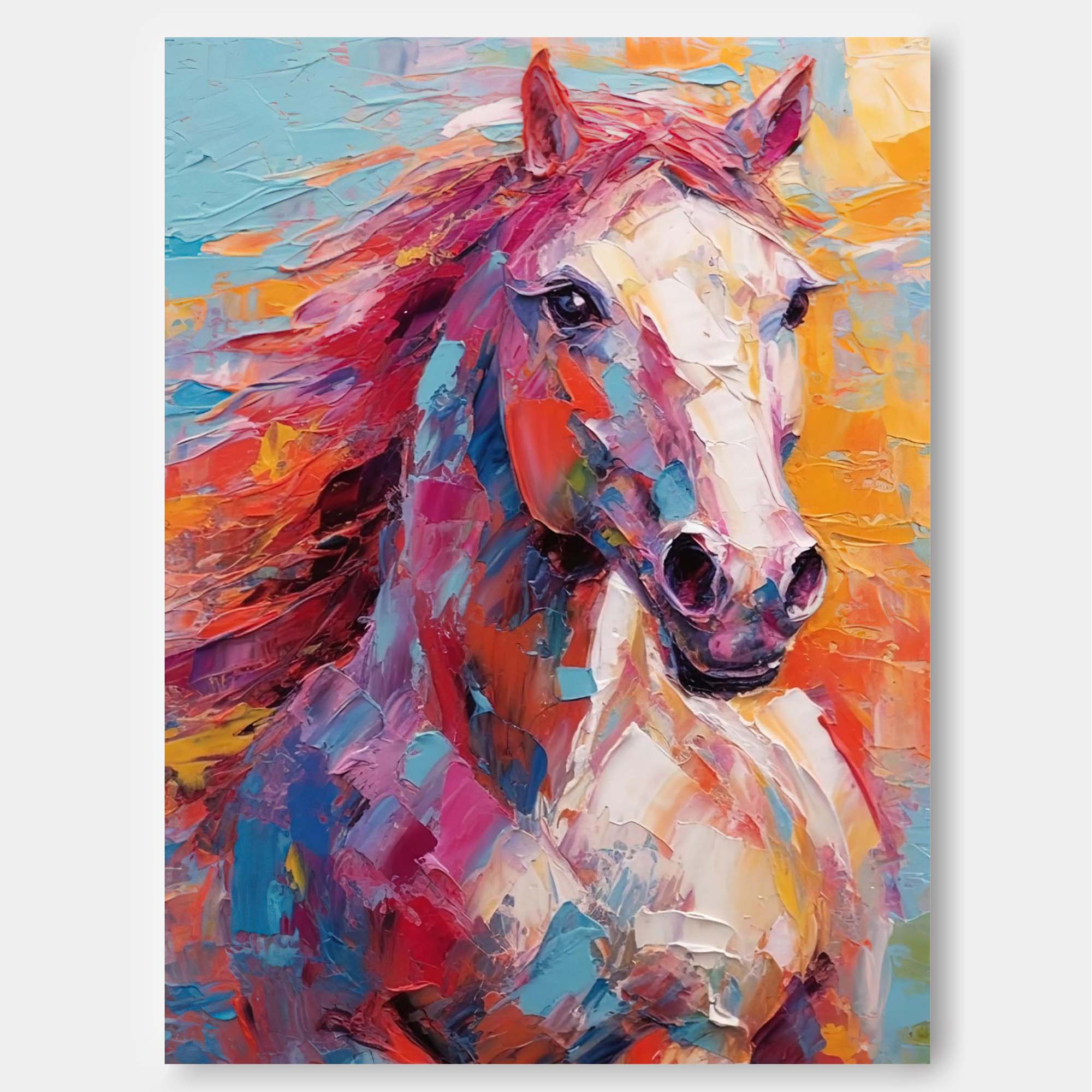 Chromatic Spirit: A Vibrant Horse Wall Art for Living Room Decor