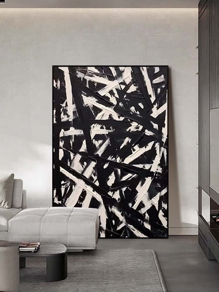 Fractured Lines: A Bold Contemporary Abstract Wall Art in Black and White