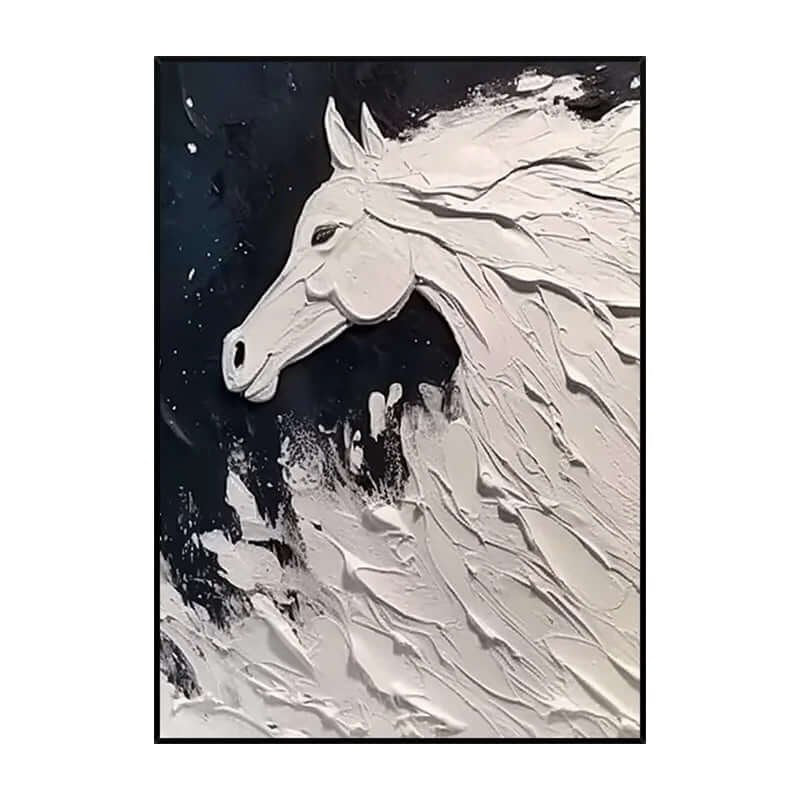 Celestial Steed: A Dramatic Textured Horse Wall Art in Black and White