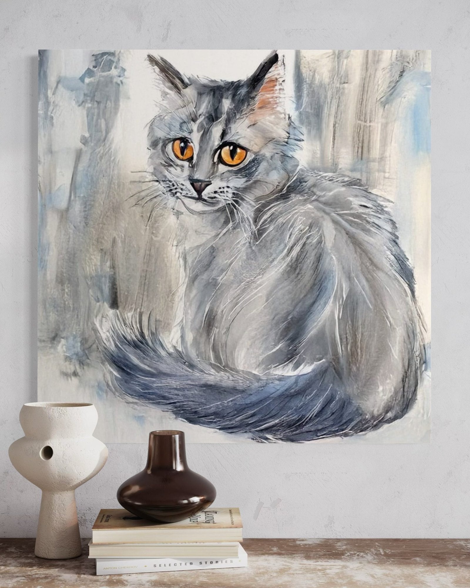 Amber Gaze: A Soulful Contemporary Cat Animal Wall Art