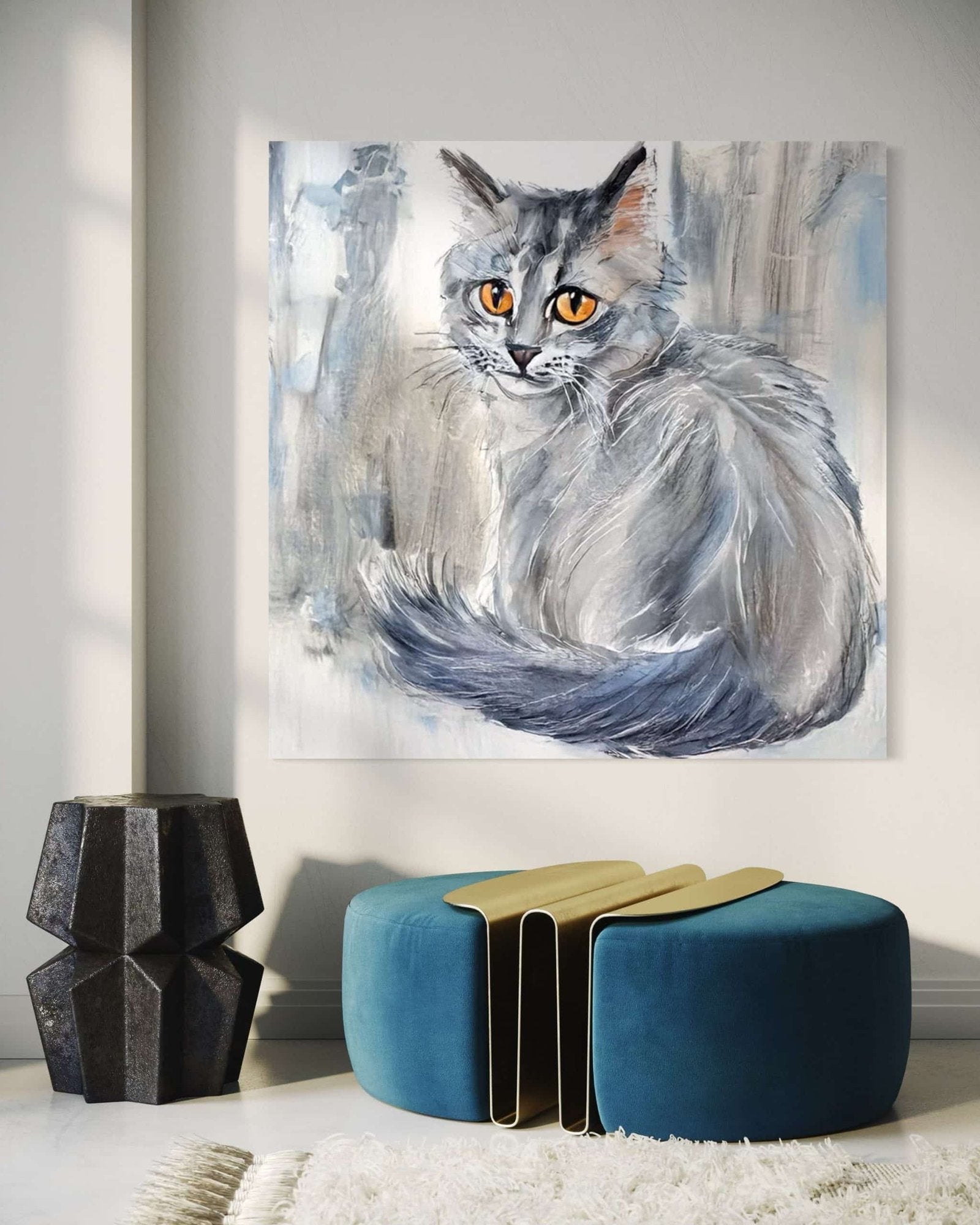 Amber Gaze: A Soulful Contemporary Cat Animal Wall Art