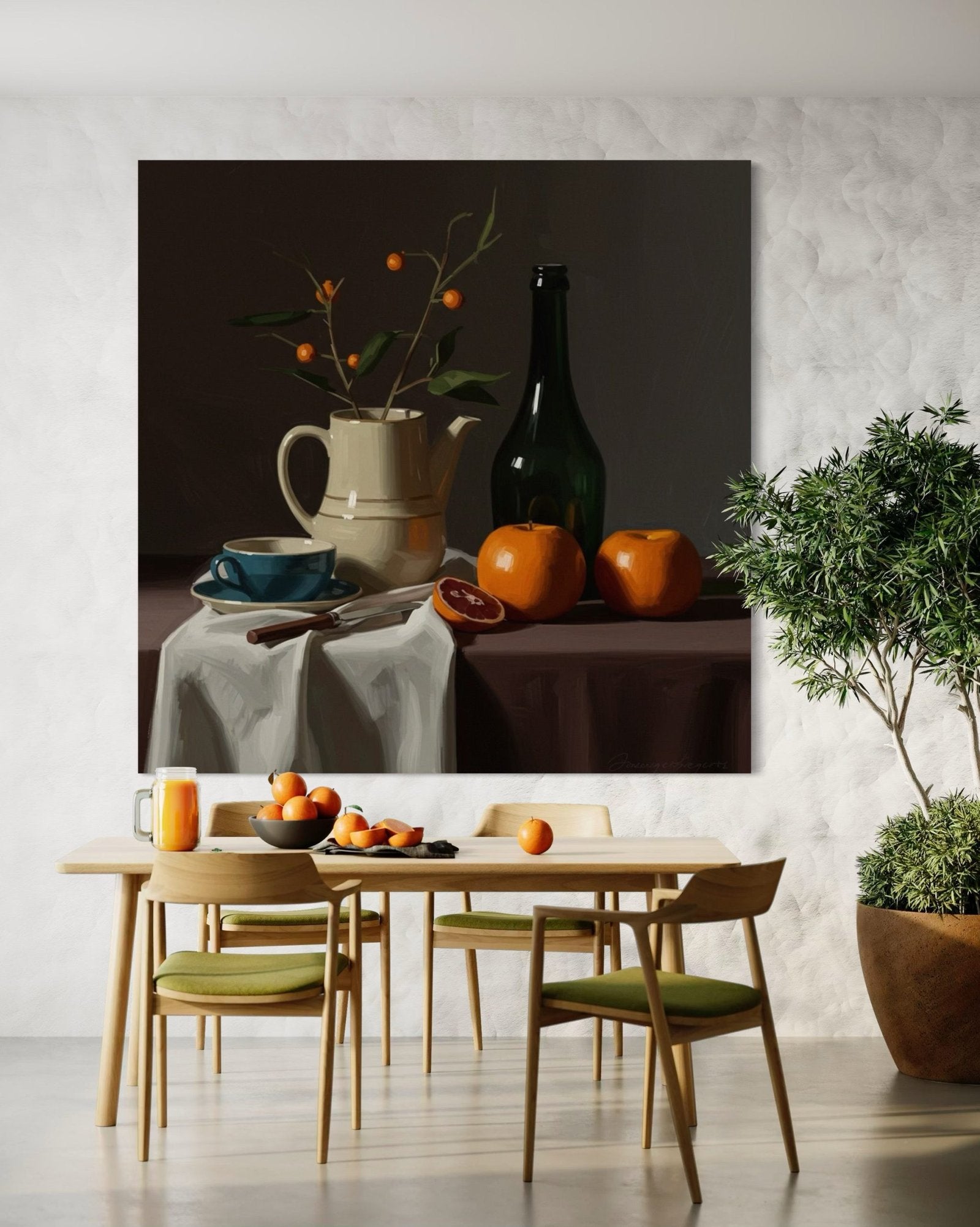Winter Citrus: A Classic Vintage Still Life Canvas Painting for the Kitchen
