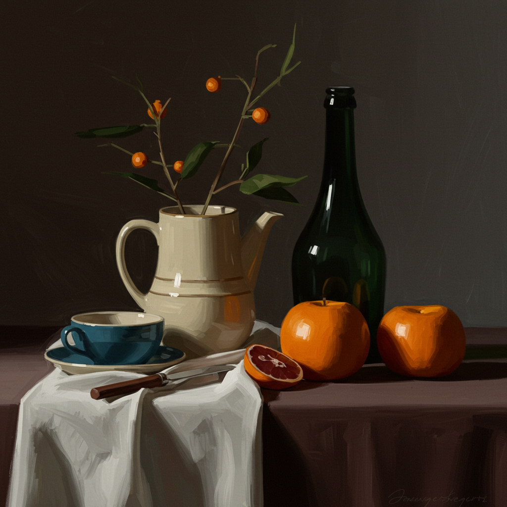 Winter Citrus: A Classic Vintage Still Life Canvas Painting for the Kitchen