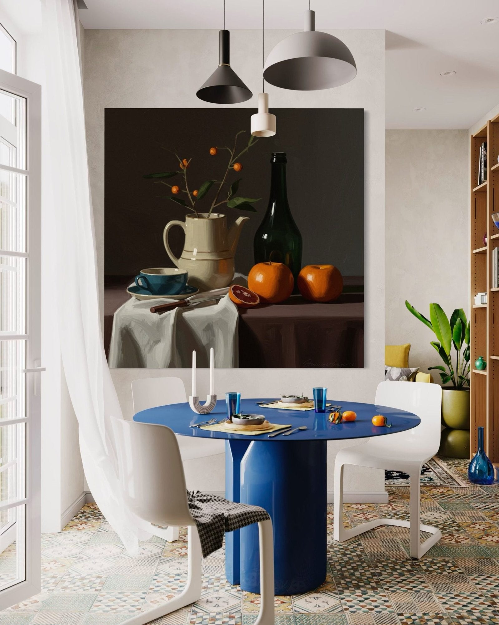 Winter Citrus: A Classic Vintage Still Life Canvas Painting for the Kitchen