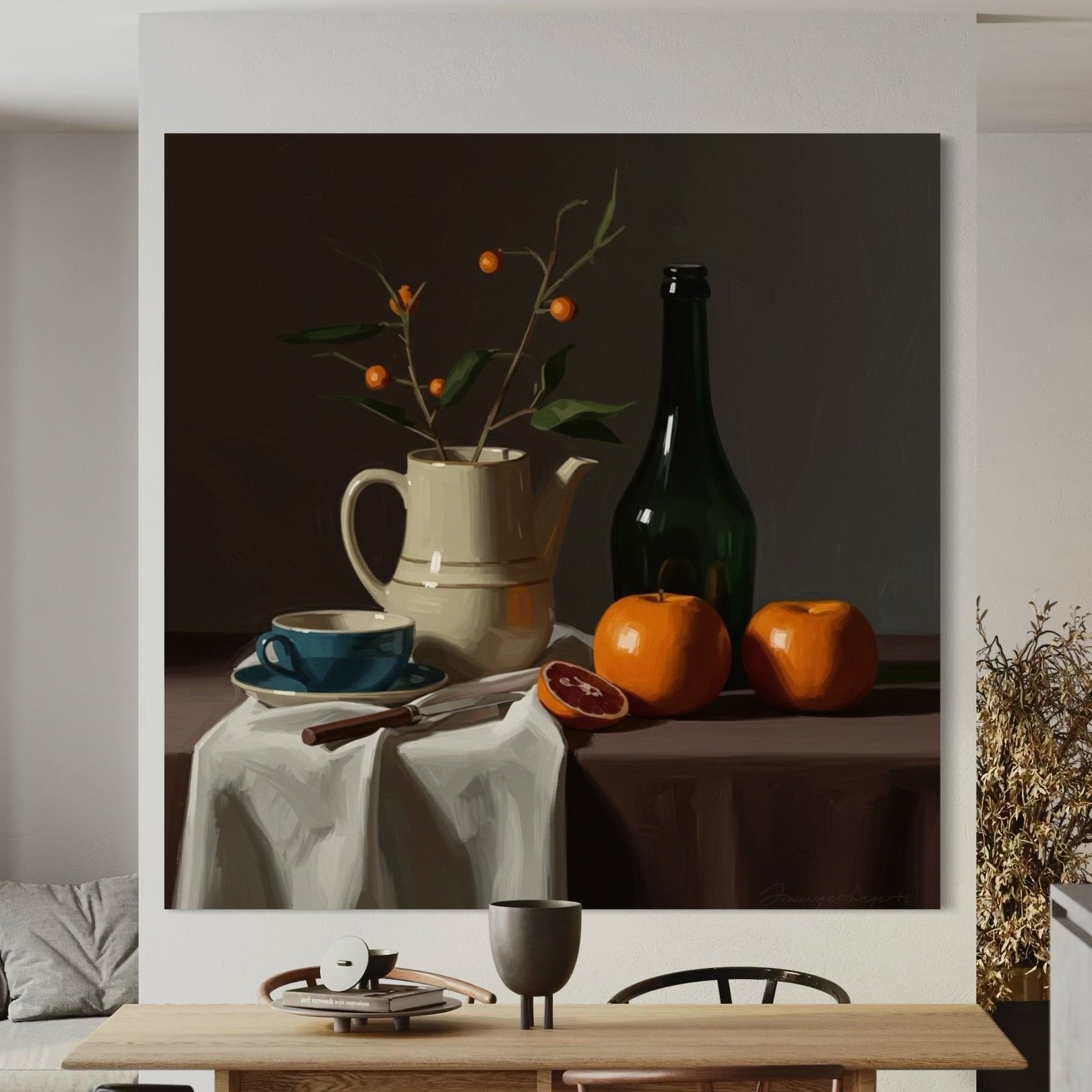 Winter Citrus: A Classic Vintage Still Life Canvas Painting for the Kitchen