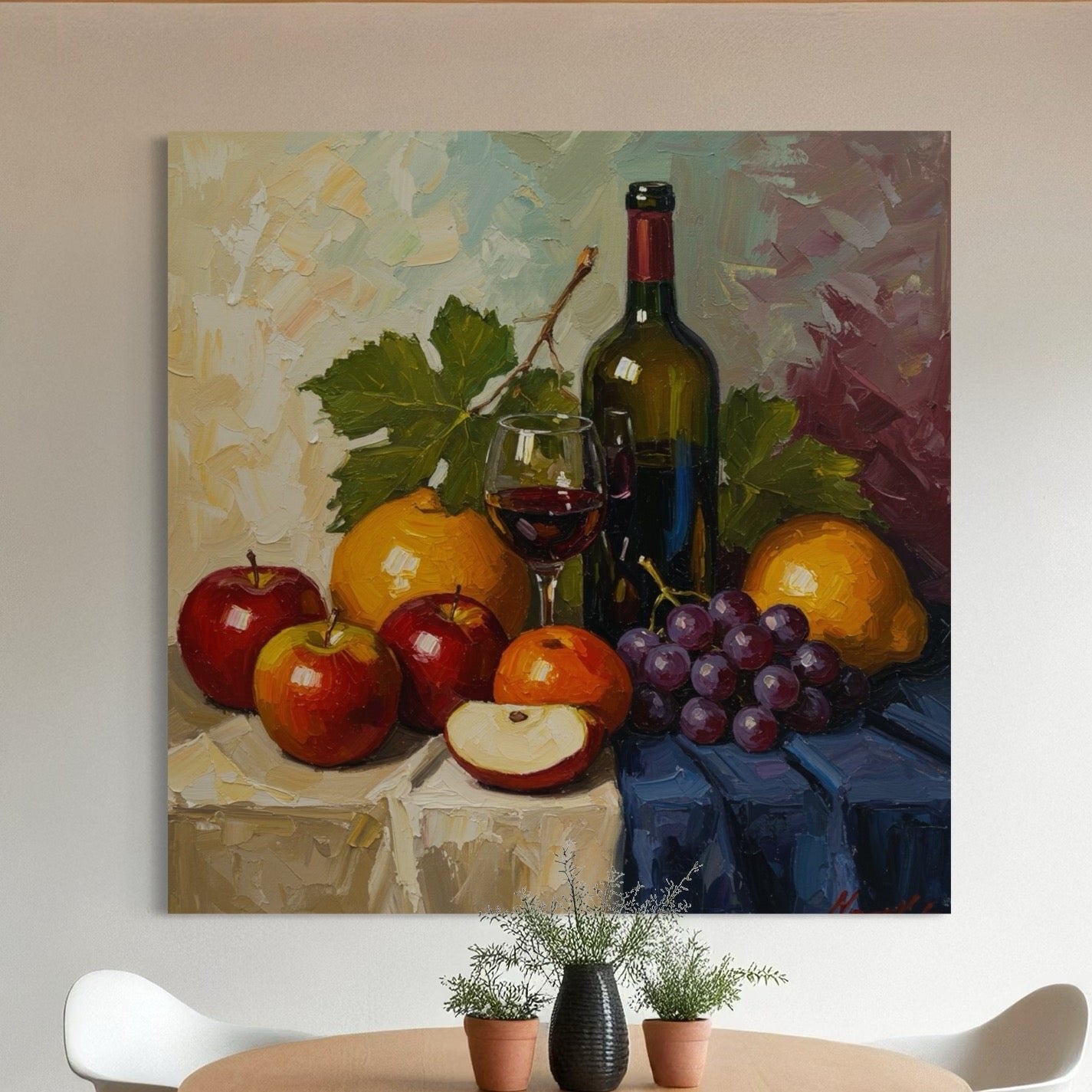 The Harvest Table: A Rustic Still Life Canvas Painting for Your Dining Room
