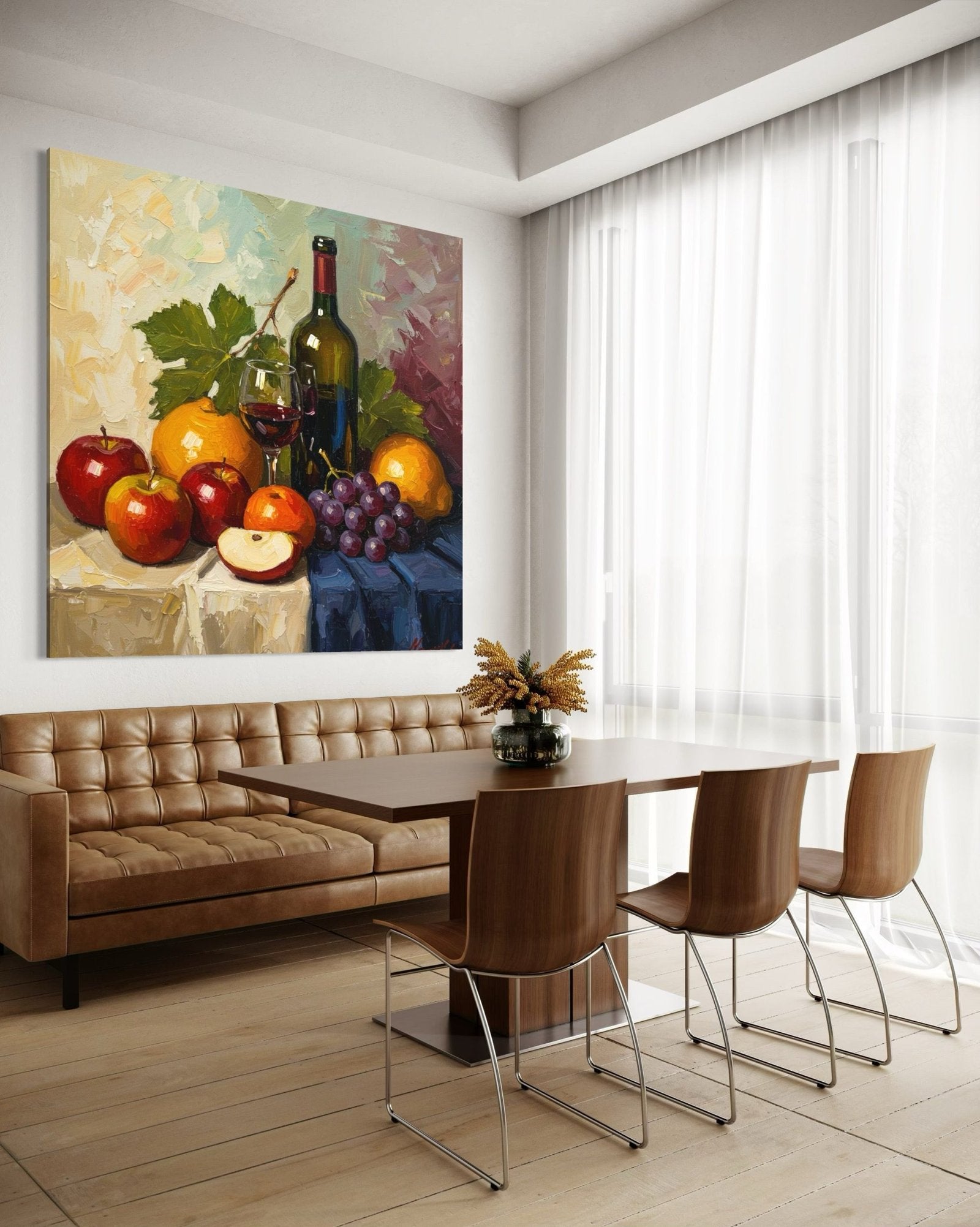 The Harvest Table: A Rustic Still Life Canvas Painting for Your Dining Room