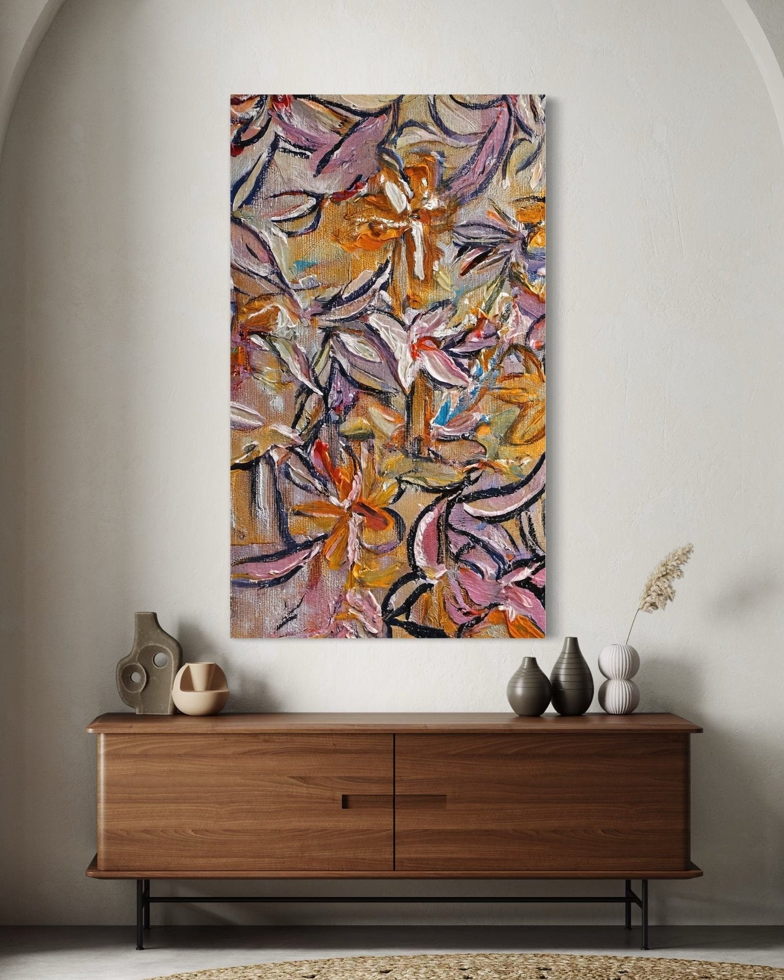 Autumn Bloom: Textured Abstract Floral Paintings for Living Room