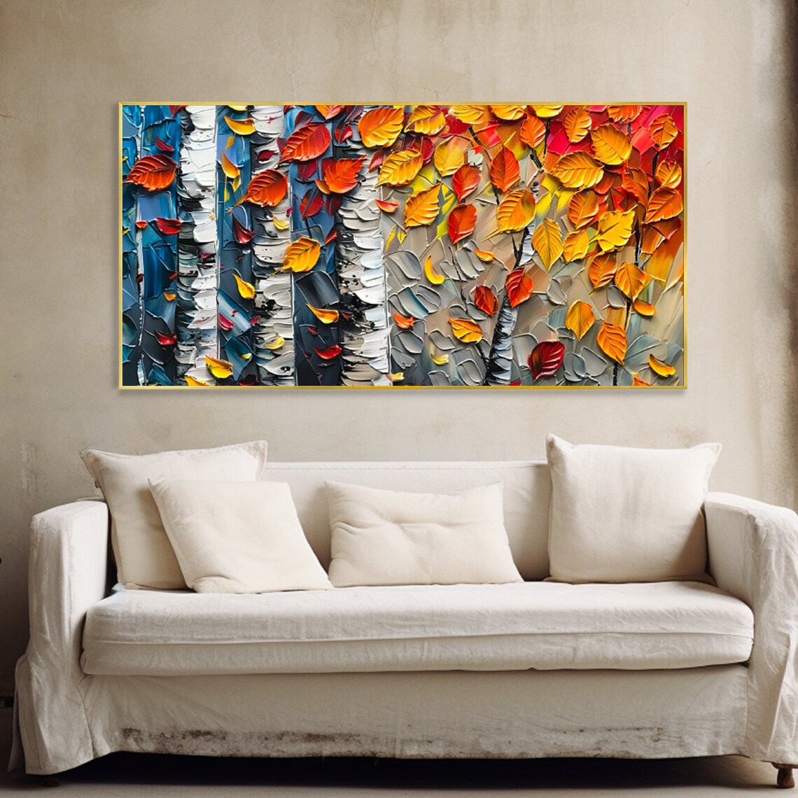 Autumn Forest: A Textured Tree Artwork for Living Room Decor