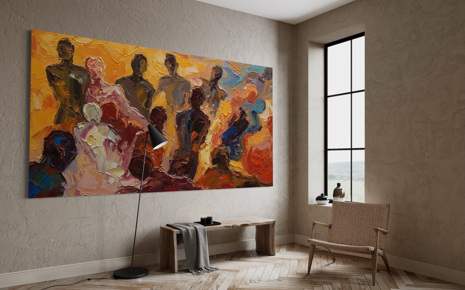 The Golden Assembly: A Vibrant Contemporary Portrait Canvas Painting