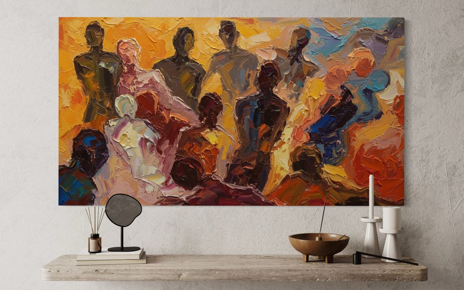 The Golden Assembly: A Vibrant Contemporary Portrait Canvas Painting