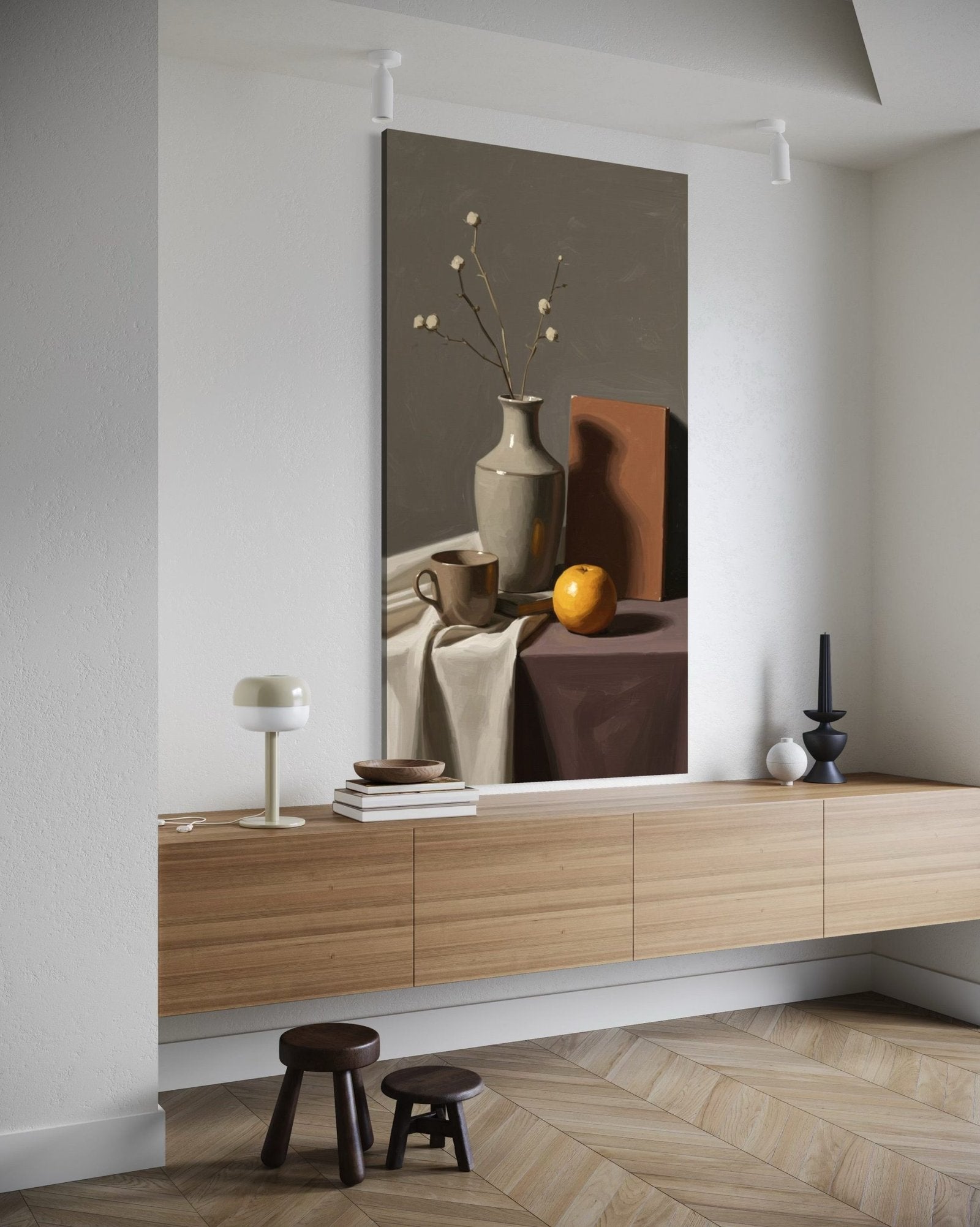 A Quiet Arrangement: A Rustic Still Life Canvas Painting for Your Kitchen