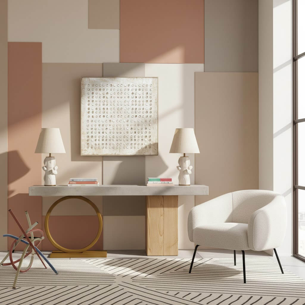 Pale Abacus: Textured Neutral Abstract Painting with 3D Circular Relief