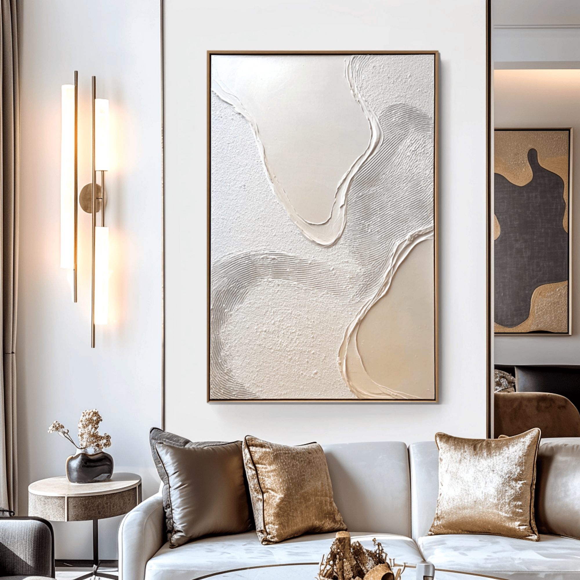 Wabi Sabi Neutral Textured Wall Art, Minimal Abstract Canvas for Living Room Decor