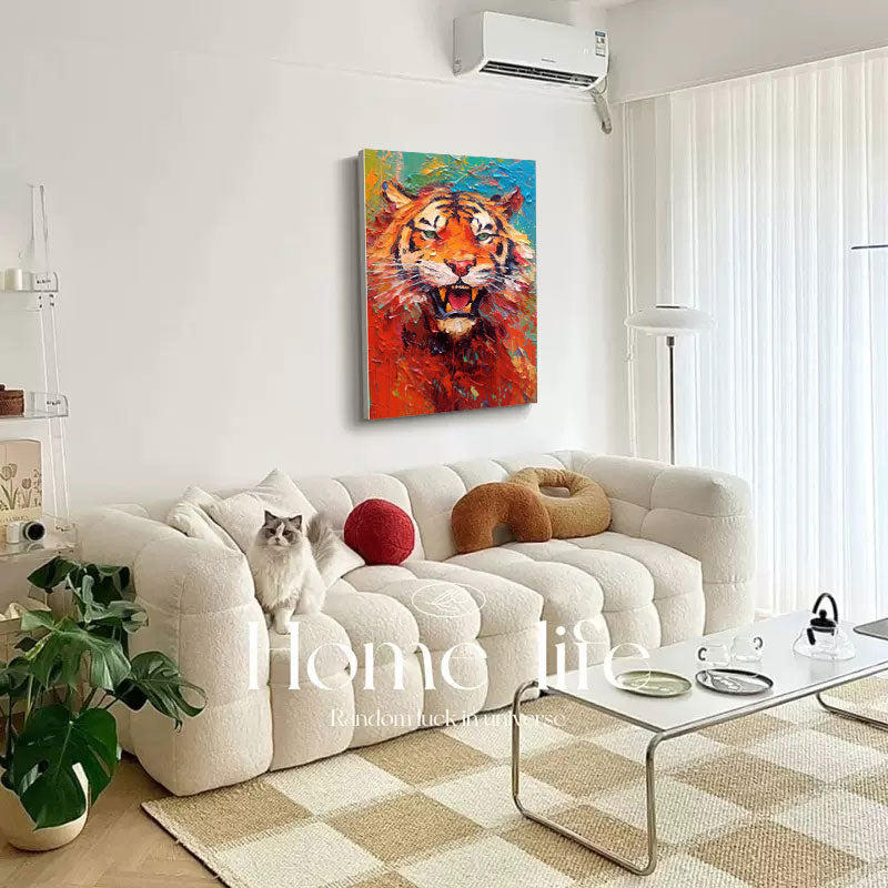 Primal Fire: A Textured Tiger Wall Art for Modern Office Decor