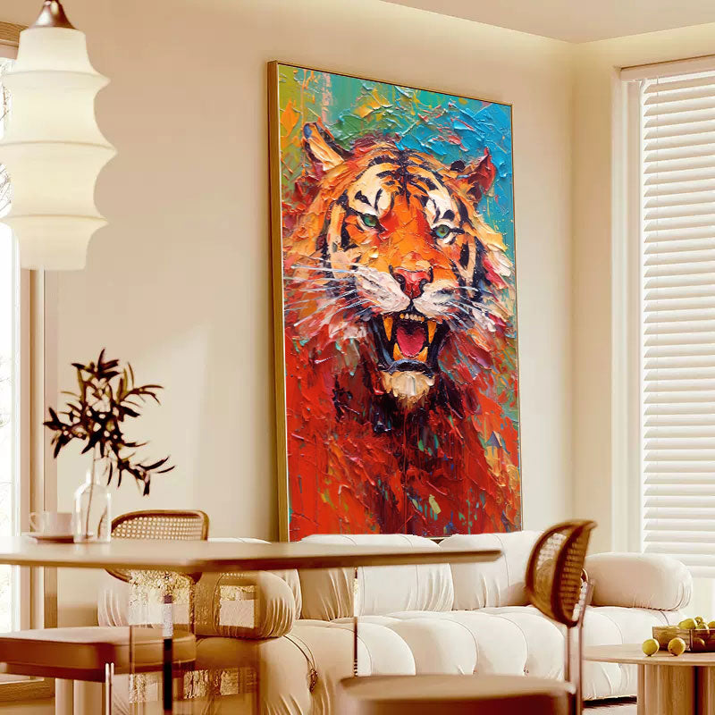 Primal Fire: A Textured Tiger Wall Art for Modern Office Decor
