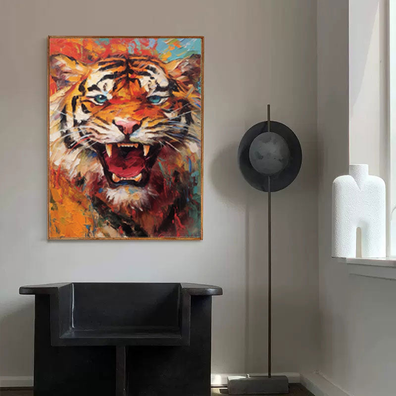 Primal Roar: A Textured Tiger Wall Art for Modern Office Decor