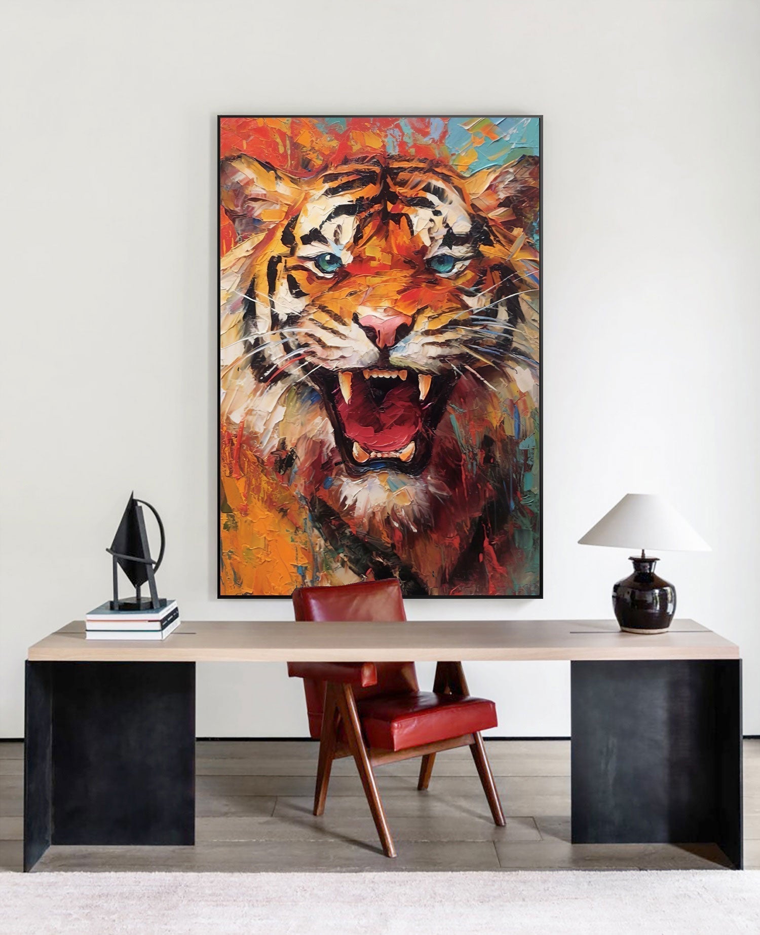 Primal Roar: A Textured Tiger Wall Art for Modern Office Decor